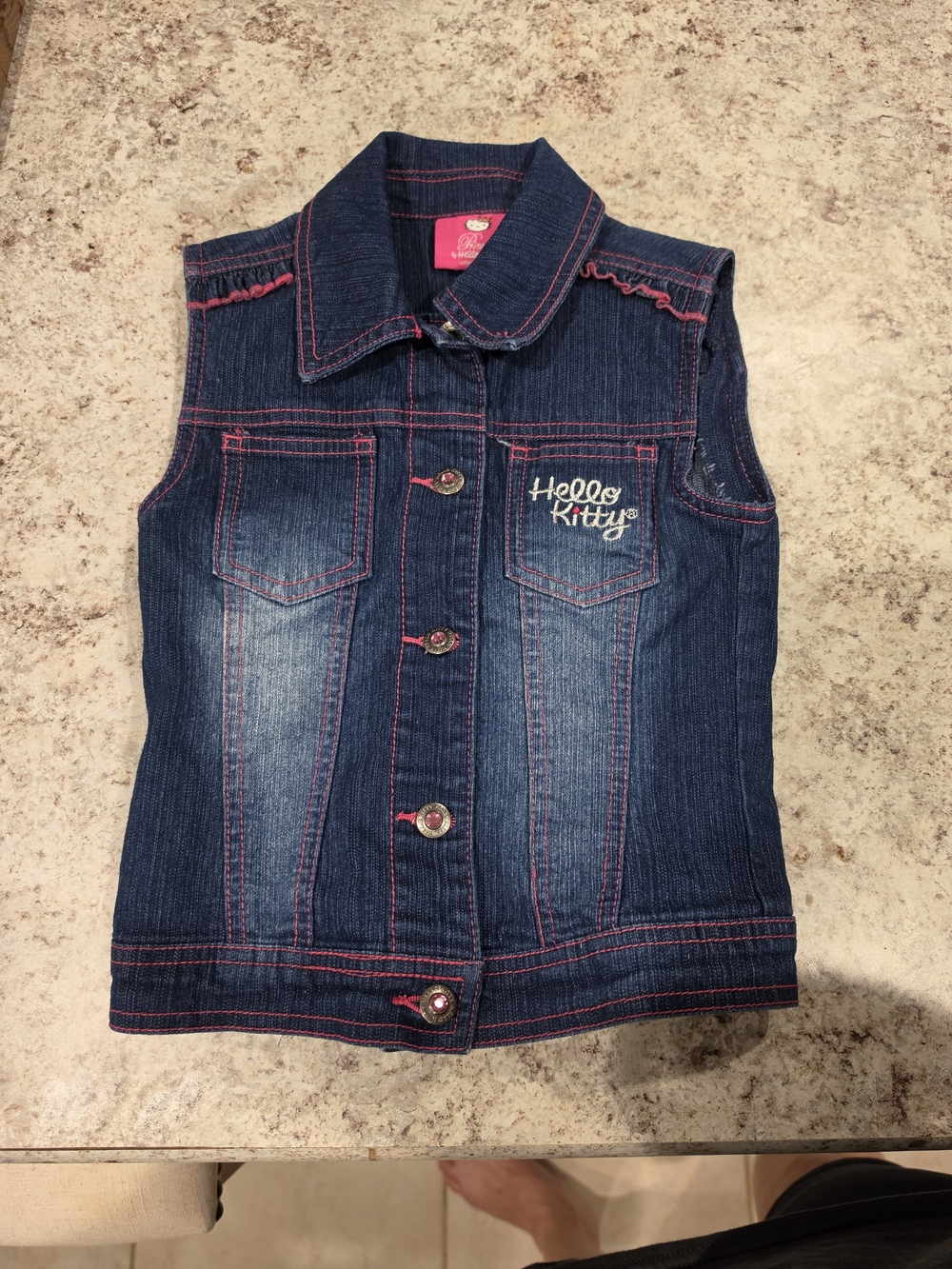 Hello Kitty Dark Blue Denim Vest with Pink Stitching